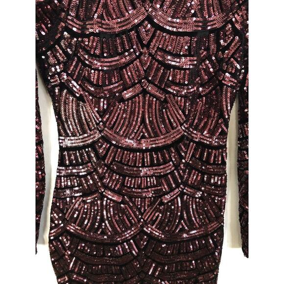 Dress the Population Burgundy Emery Sequin Embellished Long-Sleeve Bodyconxsmall - Picture 6 of 6